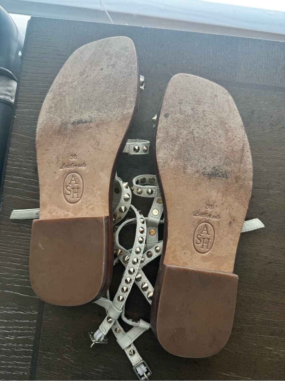 Ash White Pyramid Stud T-Strap Gladiator Sandals - Picture 4 of 4
